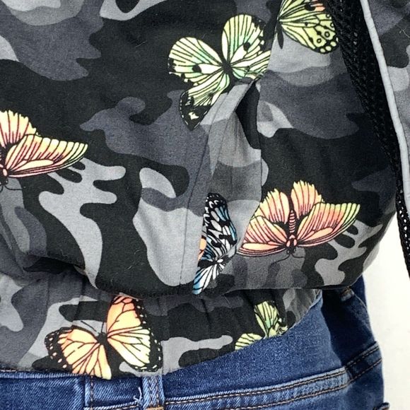 Sommer Ray Hoodie Womens Small Gray Camo & Butterflies Full Zipper Net Sleeves - Picture 6 of 13